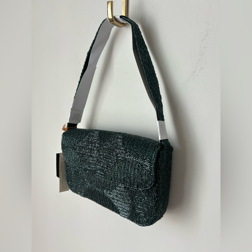Viral Dark Green Beaded Sequins Shoulder Bag